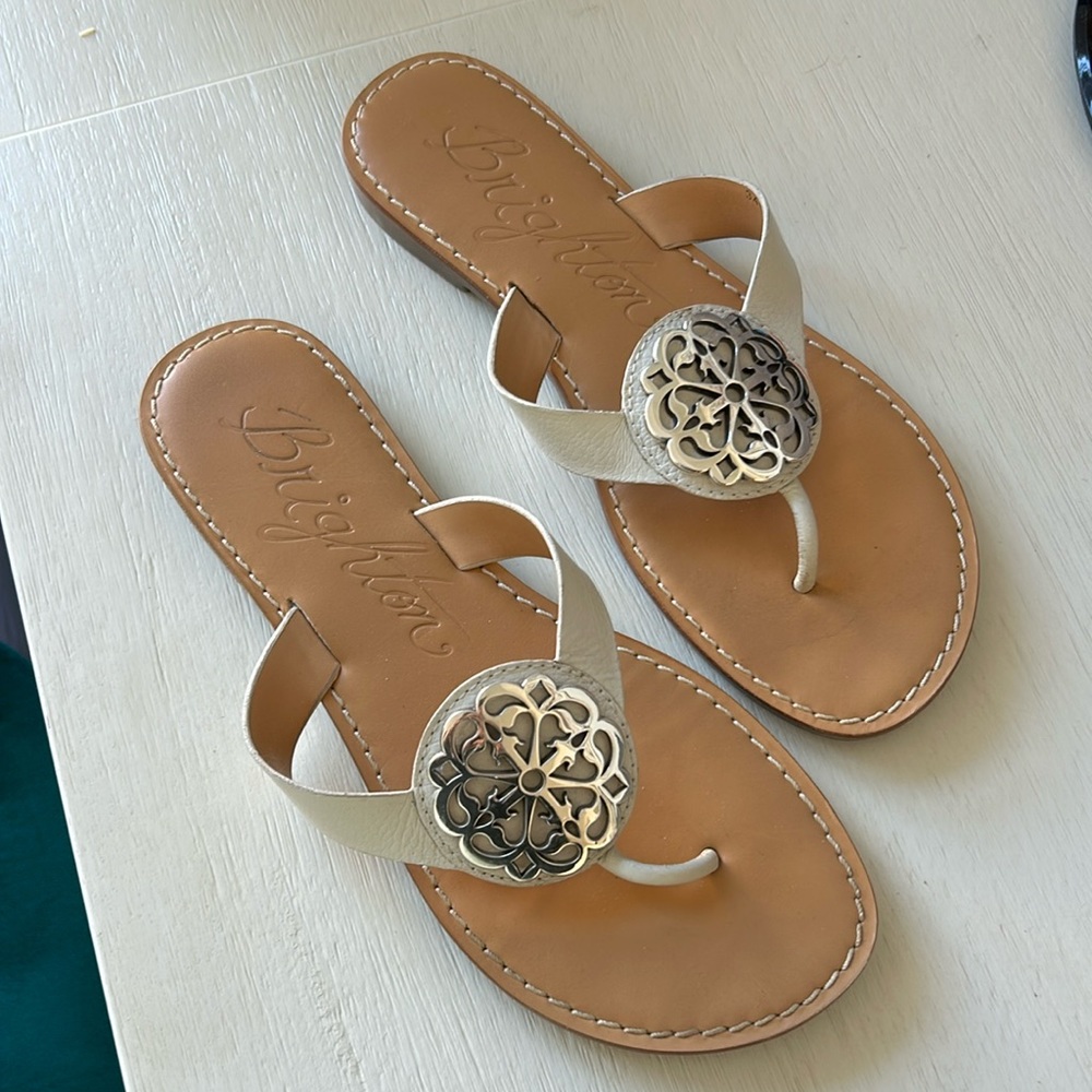 Brighton white flip flops